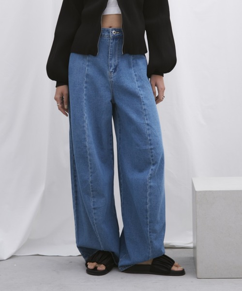 S,M,Lサイズ展開】バレルレッグワイドデニムパンツ/美シルエット