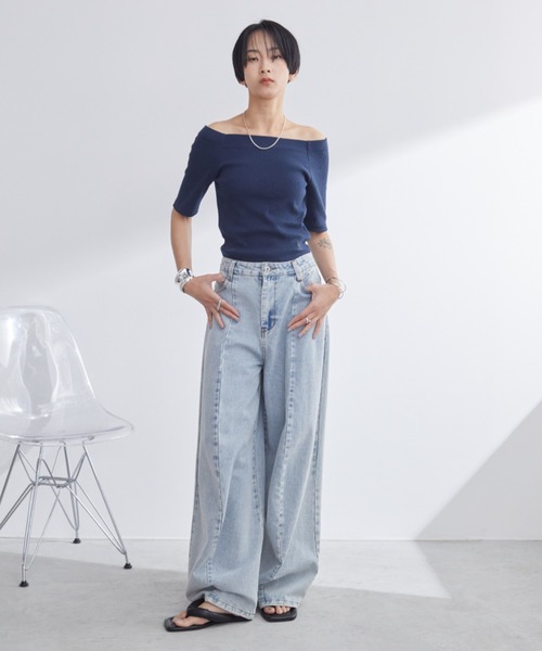 アントマリーズ バレルレッグワイドデニムパンツ　ライトブルー S,M,Lサイズ展開】バレルレッグワイドデニムパンツ/美シルエット