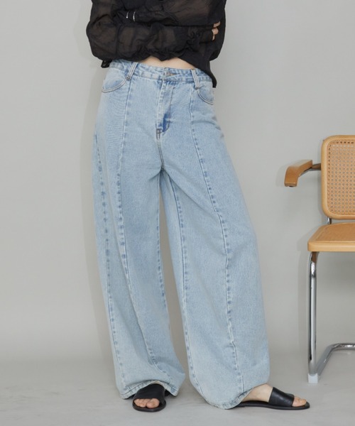 S,M,Lサイズ展開】バレルレッグワイドデニムパンツ/美シルエット