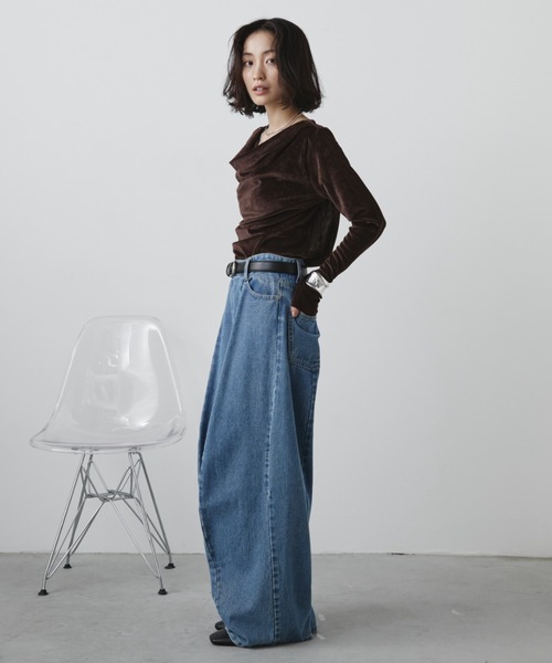 S,M,Lサイズ展開】バレルレッグワイドデニムパンツ/美シルエット