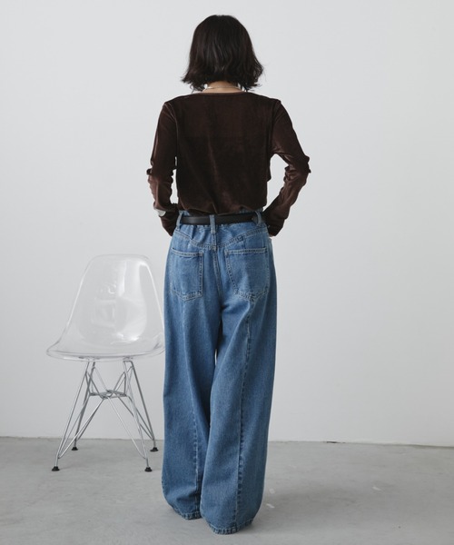 Aunt Marie's（アントマリーズ）の「【S,M,Lサイズ展開】バレルレッグワイドデニムパンツ/美シルエット/オールシーズン着用可能（デニムパンツ・レディース・ライトブルー/ブルー/ブラック・L/M/S）」の17枚目の写真