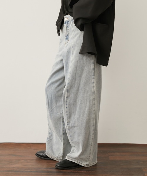 S,M,Lサイズ展開】バレルレッグワイドデニムパンツ/美シルエット