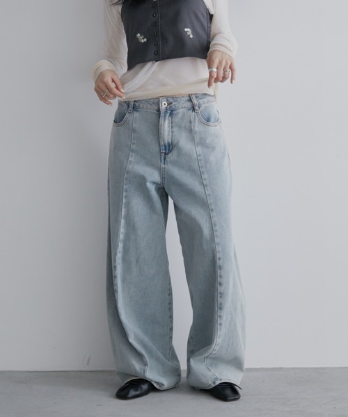 Aunt Marie's（アントマリーズ）の「【S,M,Lサイズ展開】バレルレッグワイドデニムパンツ/美シルエット/オールシーズン着用可能（デニムパンツ・レディース・ライトブルー/ブルー/ブラック・L/M/S）」の8枚目の写真