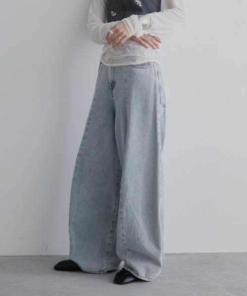 Aunt Marie's（アントマリーズ）の「【S,M,Lサイズ展開】バレルレッグワイドデニムパンツ/美シルエット/オールシーズン着用可能（デニムパンツ・レディース・ライトブルー/ブルー/ブラック・L/M/S）」の10枚目の写真