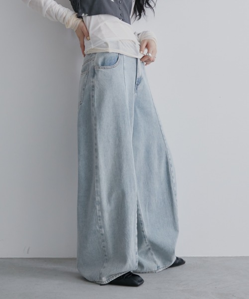 Aunt Marie's（アントマリーズ）の「【S,M,Lサイズ展開】バレルレッグワイドデニムパンツ/美シルエット/オールシーズン着用可能（デニムパンツ・レディース・ライトブルー/ブルー/ブラック・L/M/S）」の6枚目の写真