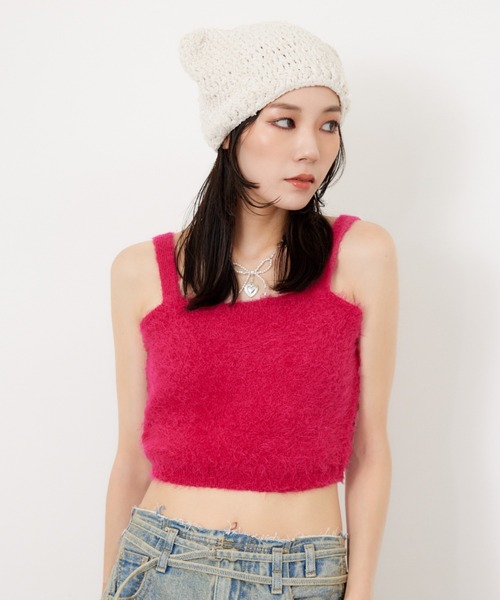 SLY（スライ）の「SHAGGY BRA TOP シャギー ブラ トップ / セットアップ可（キャミソール・レディース・ピンク/ブラック/アイボリー/グレー・FREE）」の7枚目の写真