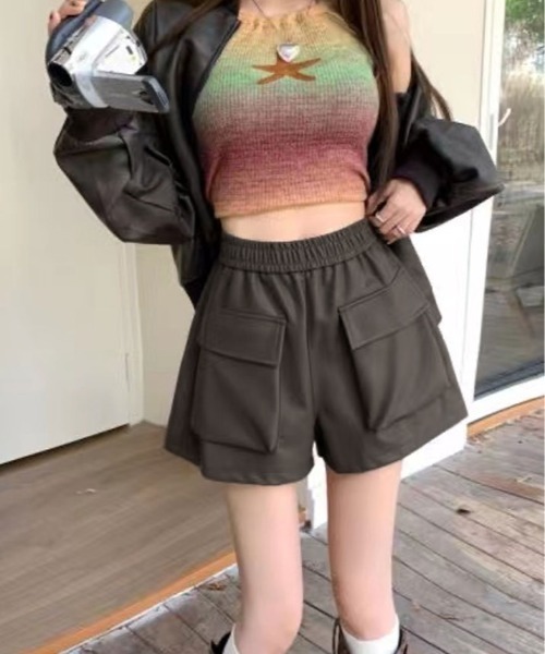 kirakiraShop（キラキラショップ）の「フロントポケット フェイクレザー ショート パンツ（その他パンツ・レディース・ブラック/ブラウン・M/L）」の10枚目の写真