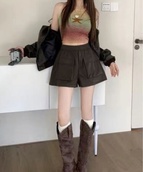 kirakiraShop（キラキラショップ）の「フロントポケット フェイクレザー ショート パンツ（その他パンツ・レディース・ブラック/ブラウン・M/L）」の15枚目の写真