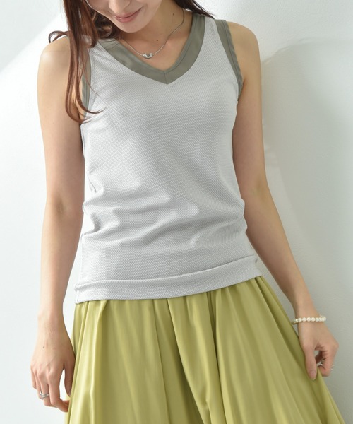 INTERPLANET（インタープラネット）の「ラッセル編シアー切替２ＷＡＹタンク（タンクトップ・レディース・オフホワイト/ホワイト系その他/ブラック/グレイッシュベージュ・FREE）」の4枚目の写真