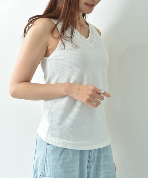 INTERPLANET（インタープラネット）の「ラッセル編シアー切替２ＷＡＹタンク（タンクトップ・レディース・オフホワイト/ホワイト系その他/ブラック/グレイッシュベージュ・FREE）」の6枚目の写真