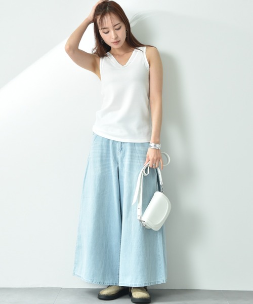 INTERPLANET（インタープラネット）の「ラッセル編シアー切替２ＷＡＹタンク（タンクトップ・レディース・オフホワイト/ホワイト系その他/ブラック/グレイッシュベージュ・FREE）」の9枚目の写真