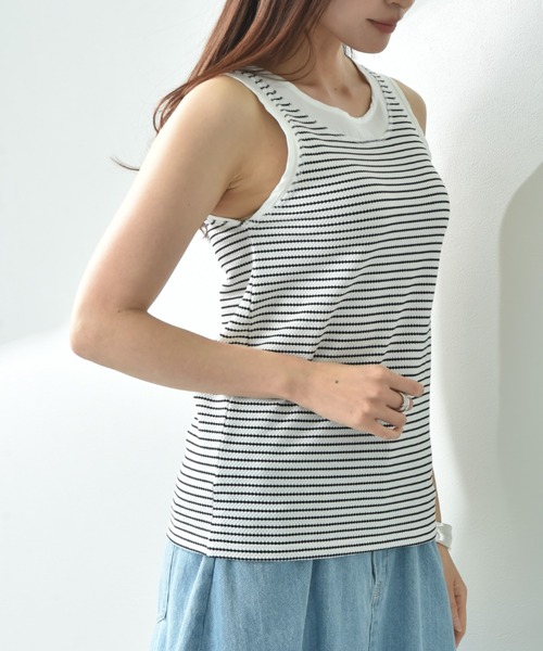 INTERPLANET（インタープラネット）の「ラッセル編シアー切替２ＷＡＹタンク（タンクトップ・レディース・オフホワイト/ホワイト系その他/ブラック/グレイッシュベージュ・FREE）」の15枚目の写真