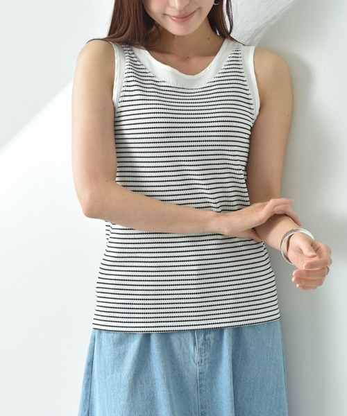 INTERPLANET（インタープラネット）の「ラッセル編シアー切替２ＷＡＹタンク（タンクトップ・レディース・オフホワイト/ホワイト系その他/ブラック/グレイッシュベージュ・FREE）」の14枚目の写真