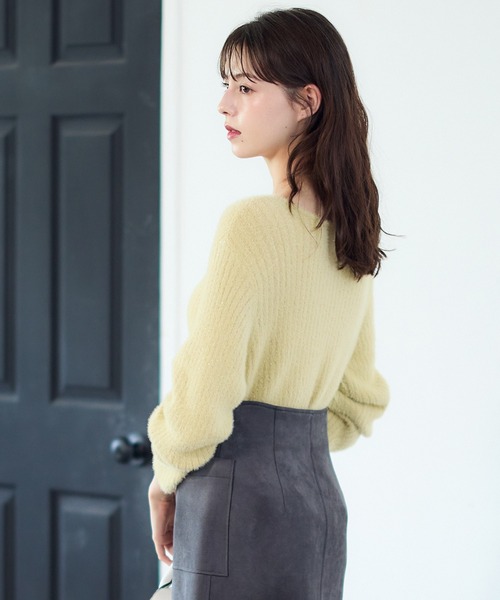 トゥエルブアジェンダ 12Twelve Agenda 前後2wayラメワイドリブシャギーニット （サックス） トゥエルブアジェンダ 12Twelve Agenda 前後2wayラメワイドリブ