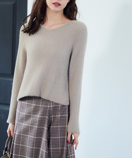 トゥエルブアジェンダ 12Twelve Agenda 前後2wayラメワイドリブシャギーニット （サックス） セール】前後2wayラメワイドリブシャギーニットプルオーバー