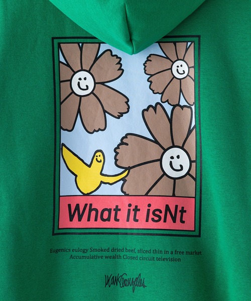 (What it isNt)ART BY MARKGONZALES(ワットイットイズント)の「【(What it isNt)ART BY MARKGONZALES / (ワットイットイズント) アートバイマークゴンザレス】リラックスフィット バックプリント 裏起毛フーディー プルオーバーパーカー ユニセックス(パーカー・メンズ・ブルー/グリーン/ピンク/ホワイト・X-LARGE/LARGE/MEDIUM)」の12枚目の写真