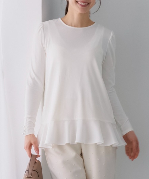 Sono(ソーノ)の「【SONO/ソーノ】ソフトタッチクルーネックプリマプルオーバー(Tシャツ/カットソー・レディース・グレー/ブラック/アイボリー/ブラック×ホワイト・1/2)」の2枚目の写真