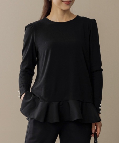 Sono(ソーノ)の「【SONO/ソーノ】ソフトタッチクルーネックプリマプルオーバー(Tシャツ/カットソー・レディース・グレー/ブラック/アイボリー/ブラック×ホワイト・1/2)」の1枚目の写真