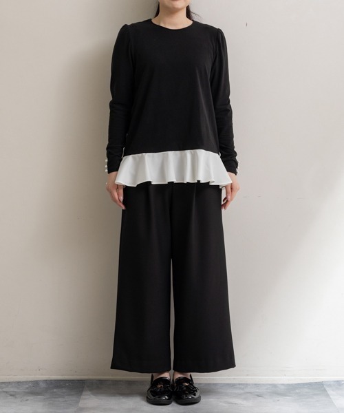 Sono(ソーノ)の「【SONO/ソーノ】ソフトタッチクルーネックプリマプルオーバー(Tシャツ/カットソー・レディース・グレー/ブラック/アイボリー/ブラック×ホワイト・1/2)」の5枚目の写真