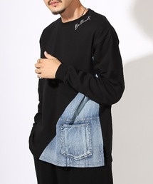 LUXSTYLE（ラグスタイル）の「デニム切り替えポケットロンT（Tシャツ/カットソー・メンズ）」