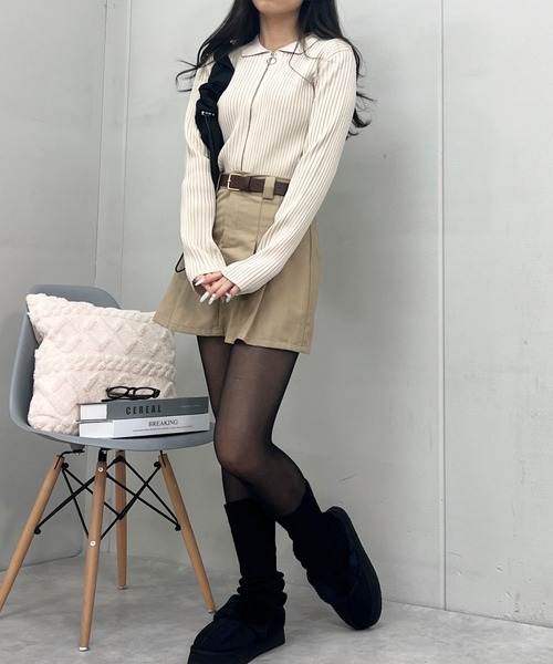 spiritoso(スピリトーゾ)の「Wジップ襟付き長袖リブニットトップス(ニット/セーター・レディース・アイボリー/ブラック・FREE)」の6枚目の写真