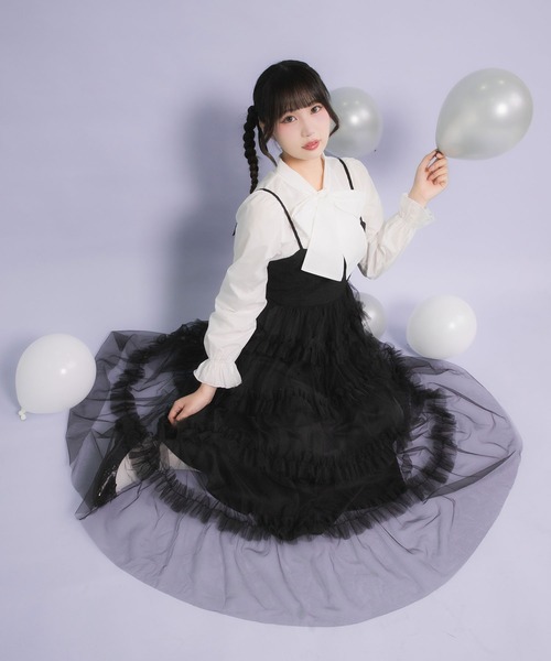 DearMyLoveRose(ディアマイラブローズ)の「チュールフリルドールティアートキャミワンピース(ワンピース・レディース・スモークピンク/ブラック/グレー/オフホワイト・MEDIUM/LARGE/LL/3L)」の12枚目の写真