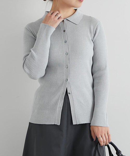 un dix cors（アンディコール）の「襟付きリブカーディガン（カーディガン/ボレロ・レディース・レッド/グレー/ブラック・FREE）」の2枚目の写真