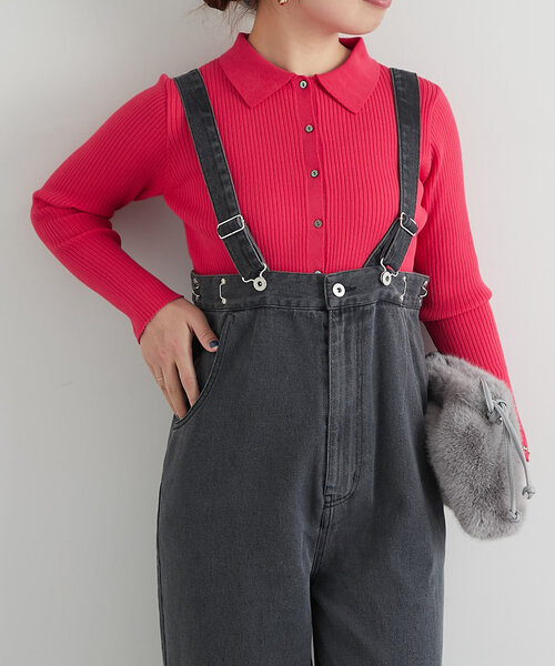 un dix cors（アンディコール）の「襟付きリブカーディガン（カーディガン/ボレロ・レディース・レッド/グレー/ブラック・FREE）」の3枚目の写真