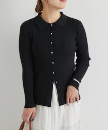 襟付きリブカーディガン