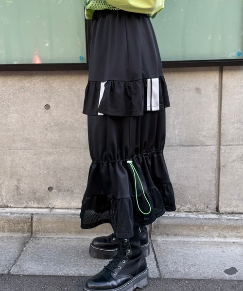 【美品】Candy Stripper　フリル　ロングスカート　ブラック　フレア Candy Stripper（キャンディストリッパー）の「FRILL MESH