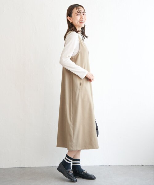 ikka（イッカ）の「【2点セット】ジャンパースカートセット（ジャンパースカート・レディース・ベージュ/ブラック・M/L/S）」の5枚目の写真