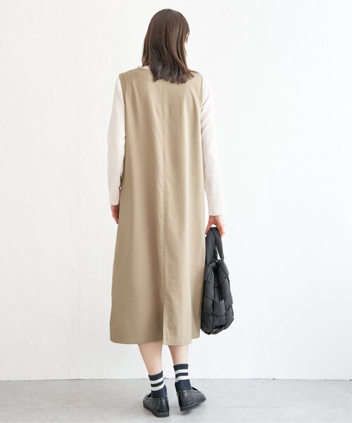 ikka（イッカ）の「【2点セット】ジャンパースカートセット（ジャンパースカート・レディース・ベージュ/ブラック・M/L/S）」の6枚目の写真