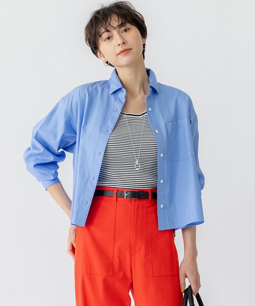 23区 L(ニジュウサンクオオキイサイズ)の「【洗える】CANCLINI クロップド テントライン シャツ(シャツ/ブラウス・レディース・ホワイト系/オレンジ系1/スカイブルー系1/スカイブルー系/ホワイト系1・44/48)」の4枚目の写真
