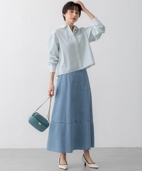 23区 L(ニジュウサンクオオキイサイズ)の「【洗える】CANCLINI クロップド テントライン シャツ(シャツ/ブラウス・レディース・ホワイト系/オレンジ系1/スカイブルー系1/スカイブルー系/ホワイト系1・44/48)」の19枚目の写真