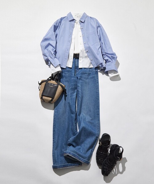 23区 L(ニジュウサンクオオキイサイズ)の「【洗える】CANCLINI クロップド テントライン シャツ(シャツ/ブラウス・レディース・ホワイト系/オレンジ系1/スカイブルー系1/スカイブルー系/ホワイト系1・44/48)」の17枚目の写真