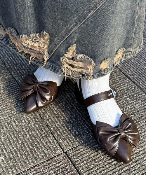 WEGO（ウィゴー）の「WEGO/【25年春夏新作】ダブルリボンポインテッドシューズ（パンプス・レディース・ブラウン/ブラック・MEDIUM/LARGE）」の12枚目の写真