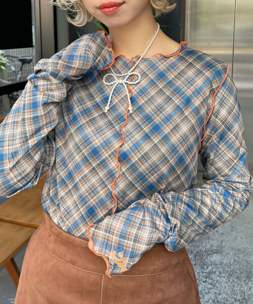 HELLO.SANFRANCISCO（ハローサンフランシスコ）の「【HELLO.SANFRANCISCO/ハローサンフランシスコ】チェックチュールトップス（Tシャツ/カットソー・レディース・ブルー/グレー/オレンジ/レッド/ブルー系その他・ONE SIZE）」の15枚目の写真