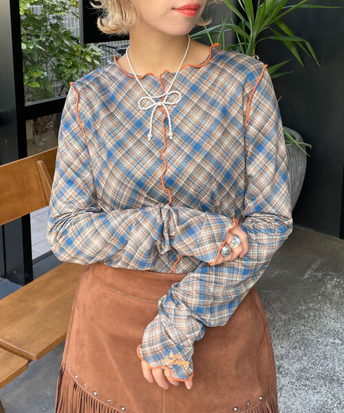 HELLO.SANFRANCISCO（ハローサンフランシスコ）の「【HELLO.SANFRANCISCO/ハローサンフランシスコ】チェックチュールトップス（Tシャツ/カットソー・レディース・ブルー/グレー/オレンジ/レッド/ブルー系その他・ONE SIZE）」の16枚目の写真