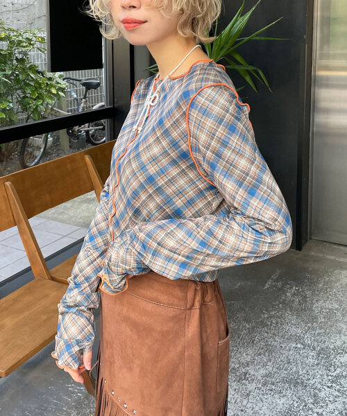 HELLO.SANFRANCISCO（ハローサンフランシスコ）の「【HELLO.SANFRANCISCO/ハローサンフランシスコ】チェックチュールトップス（Tシャツ/カットソー・レディース・ブルー/グレー/オレンジ/レッド/ブルー系その他・ONE SIZE）」の17枚目の写真