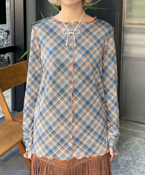 HELLO.SANFRANCISCO（ハローサンフランシスコ）の「【HELLO.SANFRANCISCO/ハローサンフランシスコ】チェックチュールトップス（Tシャツ/カットソー・レディース・ブルー/グレー/オレンジ/レッド/ブルー系その他・ONE SIZE）」の22枚目の写真