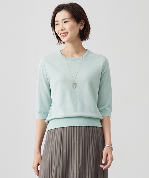 J.PRESS Ladies（J.プレス レディス）の「【洗える】BASIC HT COTTON クールネック プルオーバー（ニット/セーター・レディース・ベージュ系/オレンジ系/ライトグリーン系/ネイビー系・SMALL）」の3枚目の写真