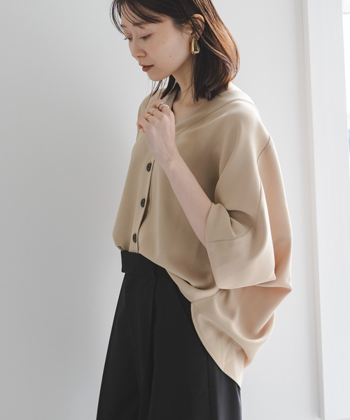 アナイ エステルダブルクロス コサージュブラウス ピンクベージュ 半袖 トップス Noble（ノーブル）の「《追加2》エステルダブルクロスカーデ