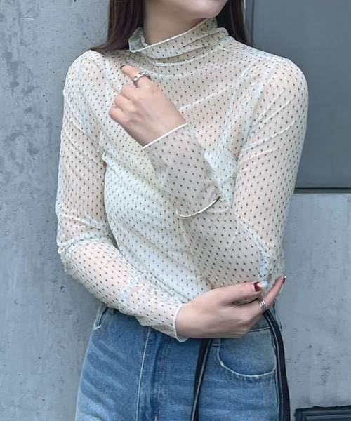 Futier land(フューティアランド)の「ハイネックメローシアートップス(Tシャツ/カットソー・レディース・ドット/ホワイト/ブラック・FREE)」の14枚目の写真