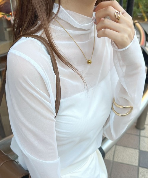 Futier land(フューティアランド)の「ハイネックメローシアートップス(Tシャツ/カットソー・レディース・ドット/ホワイト/ブラック・FREE)」の5枚目の写真