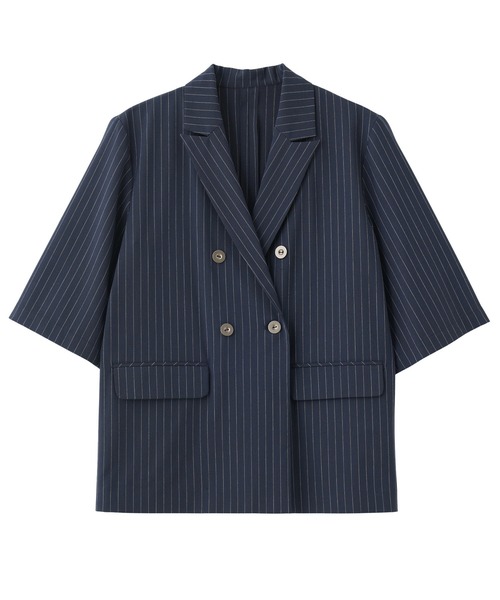 ROSE BUD(ローズバッド)の「(CREOLME)HALF SLEEVE TAILORED JACKET(テーラードジャケット・レディース・ネイビー/ベージュ・ONE SIZE)」の2枚目の写真
