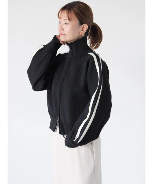 Lugnoncure（ルノンキュール）の「スタンドネックニットトラックジャケット（ニット/セーター・レディース・モカ/ブラック/オフホワイト・F）」の9枚目の写真