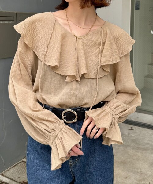 CIAOPANIC TYPY（チャオパニックティピー）の「【India】2WAYラッフルシアーブラウス（シャツ/ブラウス・レディース・ブラック/サックスブルー/ベージュ/オフホワイト/イエロー・ONE SIZE）」の3枚目の写真