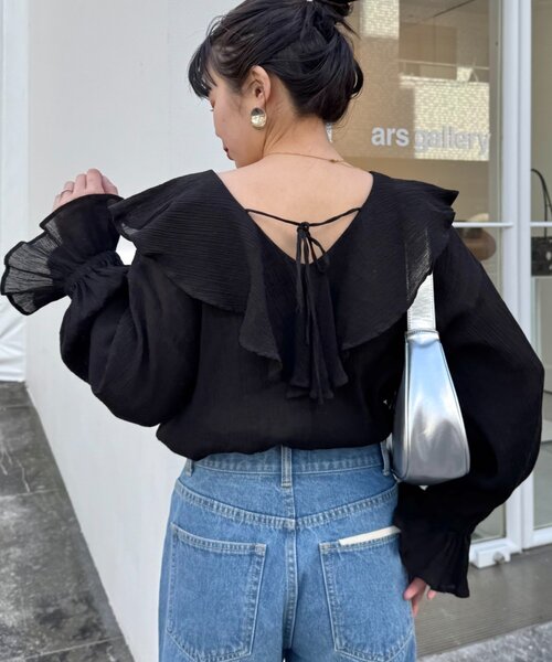 CIAOPANIC TYPY（チャオパニックティピー）の「【India】2WAYラッフルシアーブラウス（シャツ/ブラウス・レディース・ブラック/サックスブルー/ベージュ/オフホワイト/イエロー・ONE SIZE）」の2枚目の写真