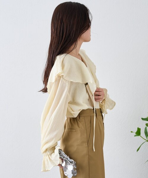 CIAOPANIC TYPY（チャオパニックティピー）の「【India】2WAYラッフルシアーブラウス（シャツ/ブラウス・レディース・ブラック/サックスブルー/ベージュ/オフホワイト/イエロー・ONE SIZE）」の6枚目の写真