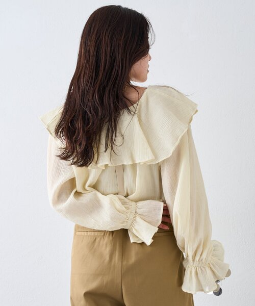 CIAOPANIC TYPY（チャオパニックティピー）の「【India】2WAYラッフルシアーブラウス（シャツ/ブラウス・レディース・ブラック/サックスブルー/ベージュ/オフホワイト/イエロー・ONE SIZE）」の7枚目の写真